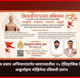 शिवचरित्र प्रसार अभियानांतर्गत स्वराज्यातील २५ ऐतिहासिक किल्ल्यांवरील अश्वारोहण मोहिमेचा रविवारी प्रारंभ