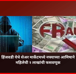 हिंजवडी येथे शेअर मार्केटमध्ये नफ्याच्या आमिषाने महिलेची २ लाखांची फसवणूक