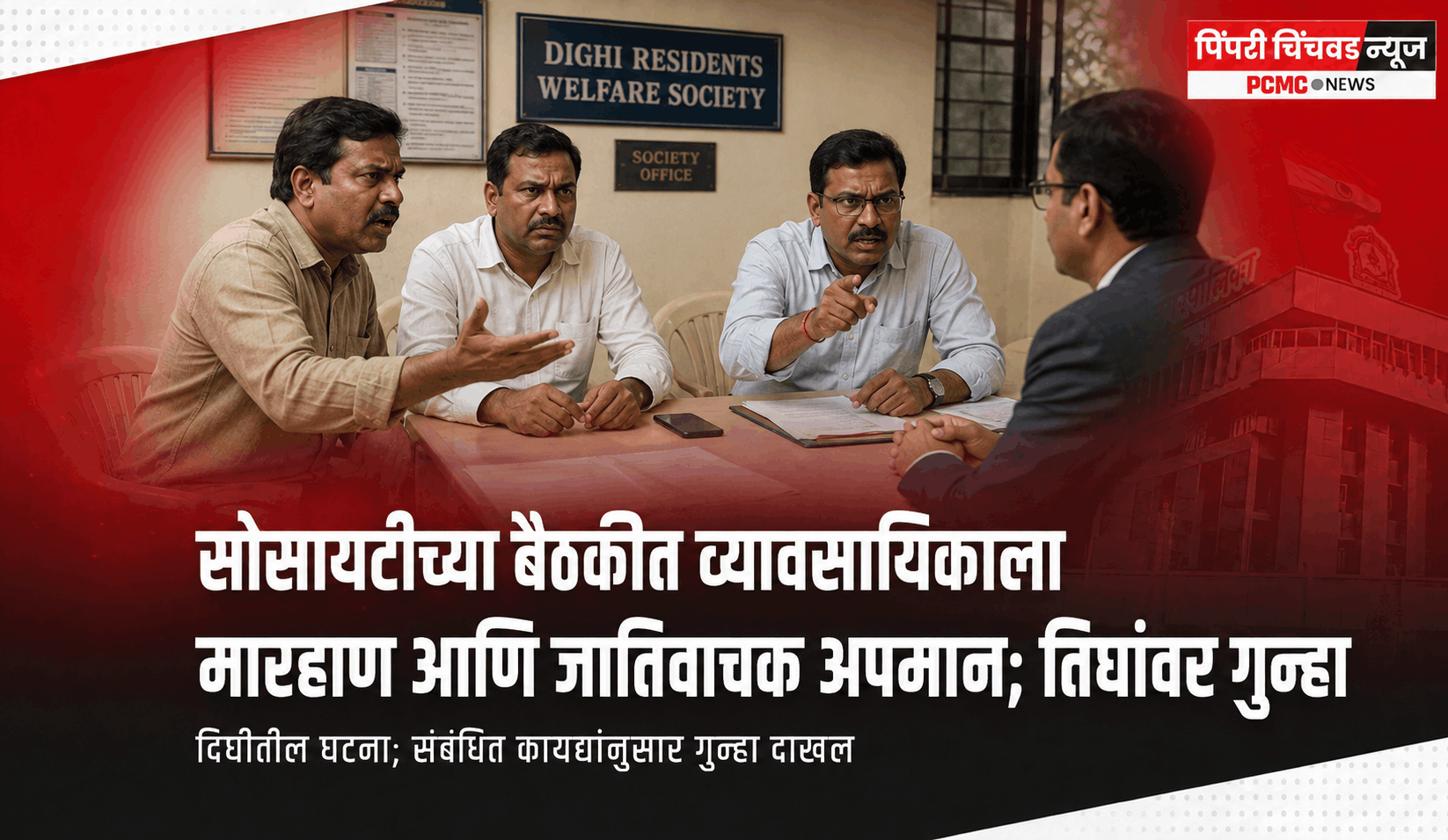 सोसायटीच्या बैठकीत व्यावसायिकाला मारहाण आणि जातिवाचक अपमान; तिघांवर गुन्हा