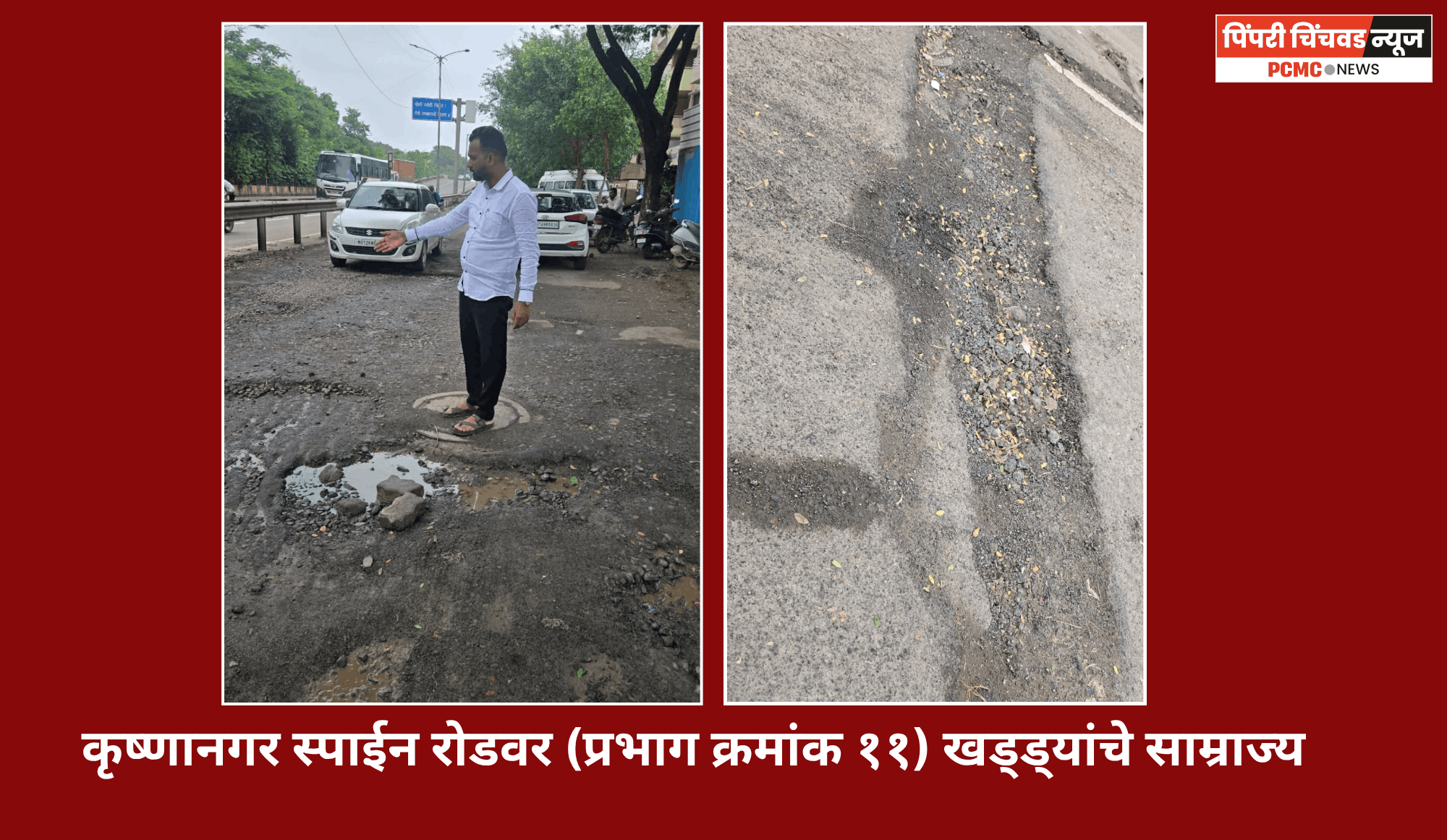 कृष्णानगर स्पाईन रस्त्यावर पसरलेय खड्ड्यांचे साम्राज्य....,आठवडाभरात खड्डे बुजवण्याची मागणी