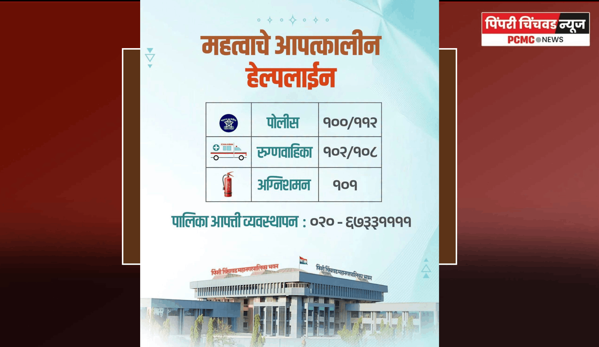 महापालिकेकडून आपत्ती व्यवस्थापनासाठी विविध विभागांचे संपर्क क्रमांक जाहीर