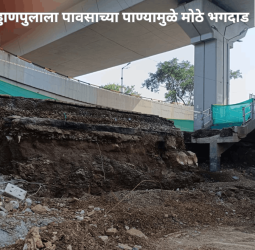 भक्ती-शक्ती उड्डाणपुलाला पावसाच्या पाण्यामुळे मोठे भगदाड