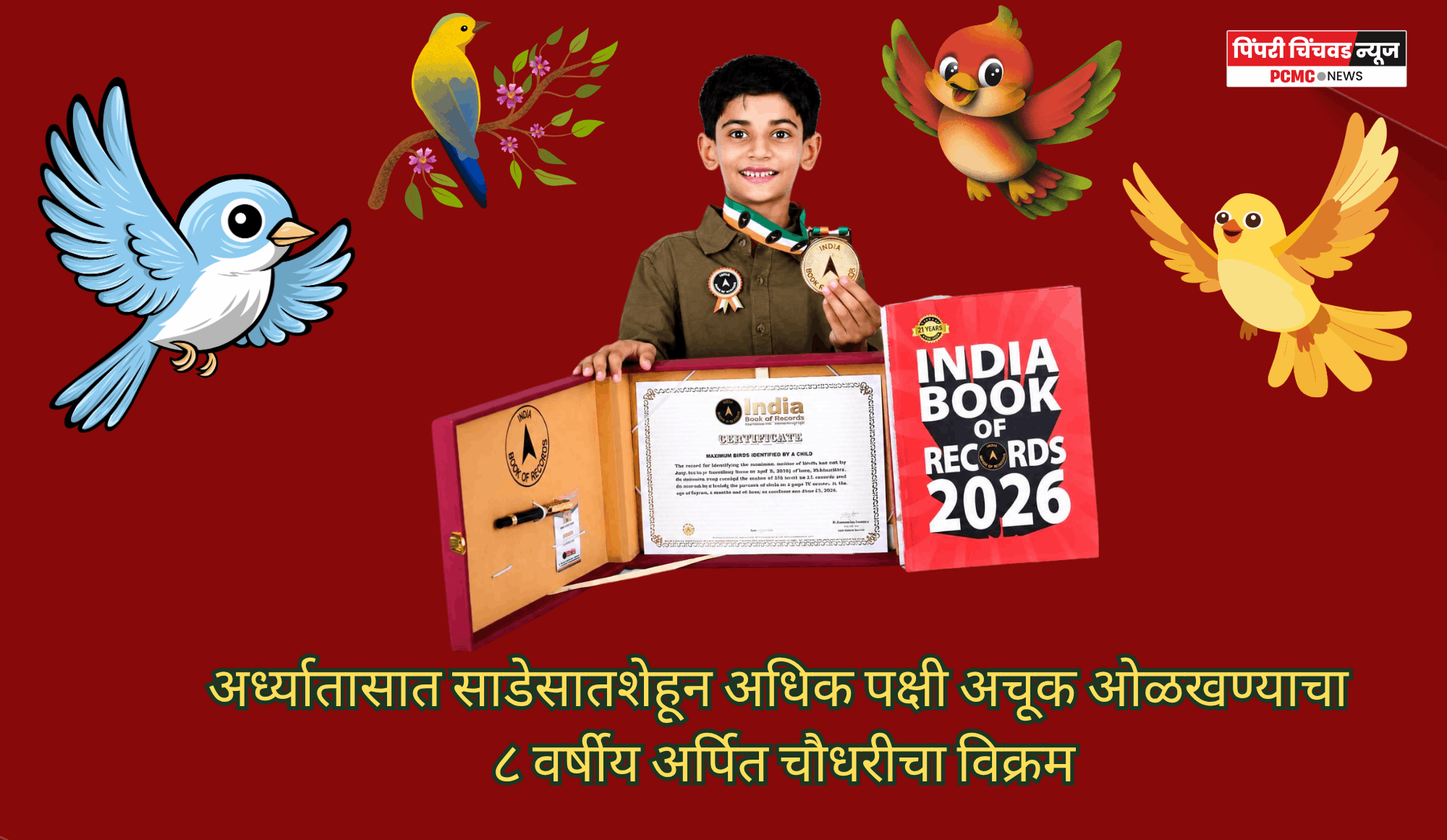 अर्ध्यातासात साडेसातशेहून अधिक पक्षी अचूक ओळखणाचा ८ वर्षीय अर्पित चौधरीचा विक्रम, इंडिया बुक ऑफ रेकॉर्ड्समध्ये नोंद