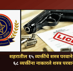 पोलिस आयुक्तांनी शहरातील १५ व्यक्तींचे शस्त्र परवाने रद्द तसेच ६८ व्यक्तींना नाकारले शस्त्र परवाने