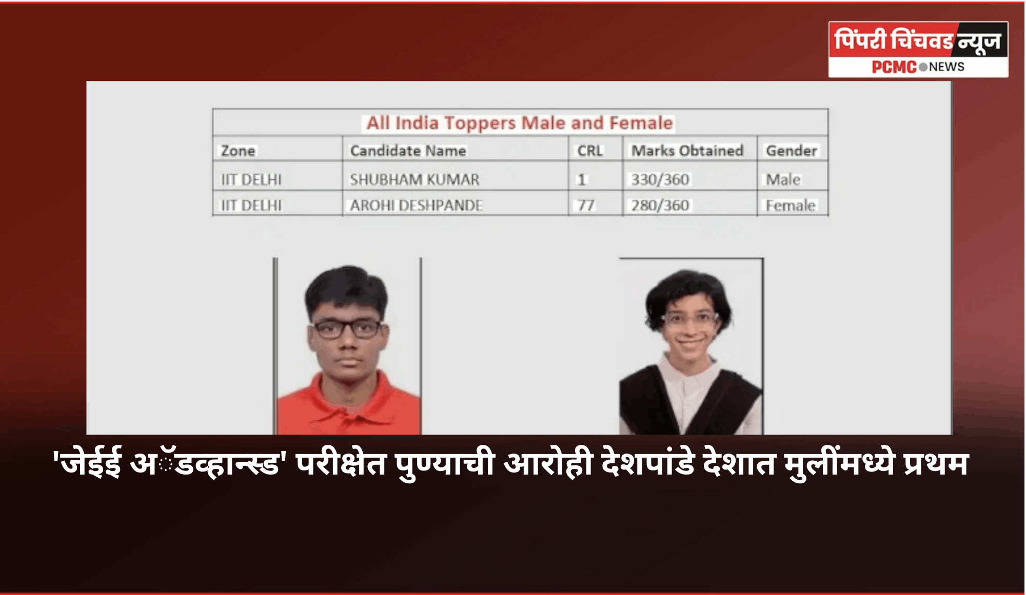 'जेईई अॅडव्हान्स्ड' परीक्षेत पुण्याची आरोही देशपांडे देशात मुलींमध्ये प्रथम