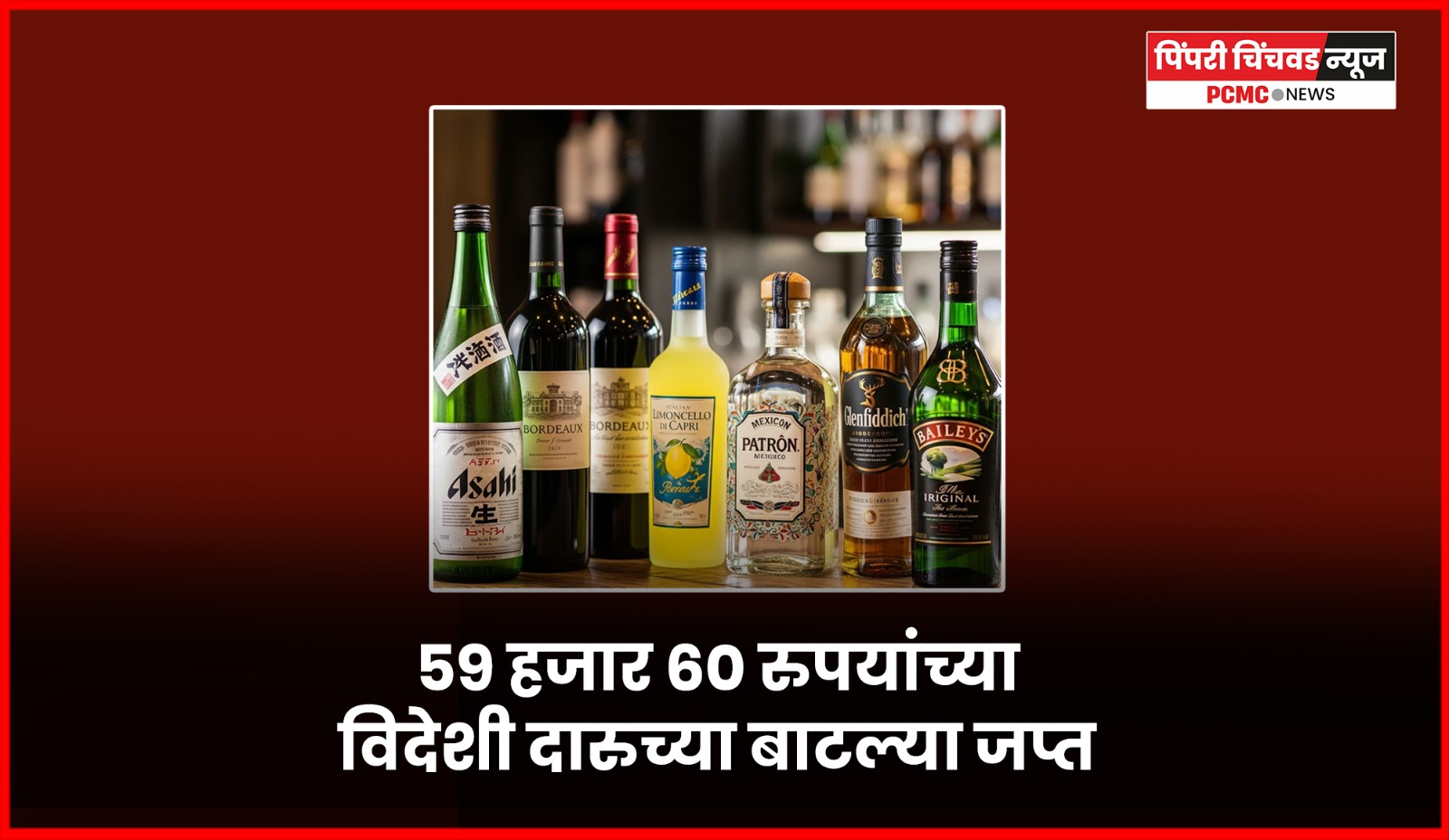 ५९ हजार ६० रुपयांच्या विदेशी दारुच्या बाटल्या जप्त