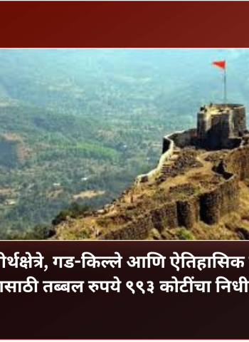 राज्यातील तीर्थक्षेत्रे, गड-किल्ले आणि ऐतिहासिक वारशाच्या विकासासाठी तब्बल रुपये ९९३ कोटींचा निधी मंजूर