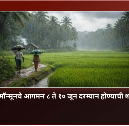 राज्यात मॉन्सूनचे आगमन ८ ते १० जून दरम्यान होण्याची शक्यता