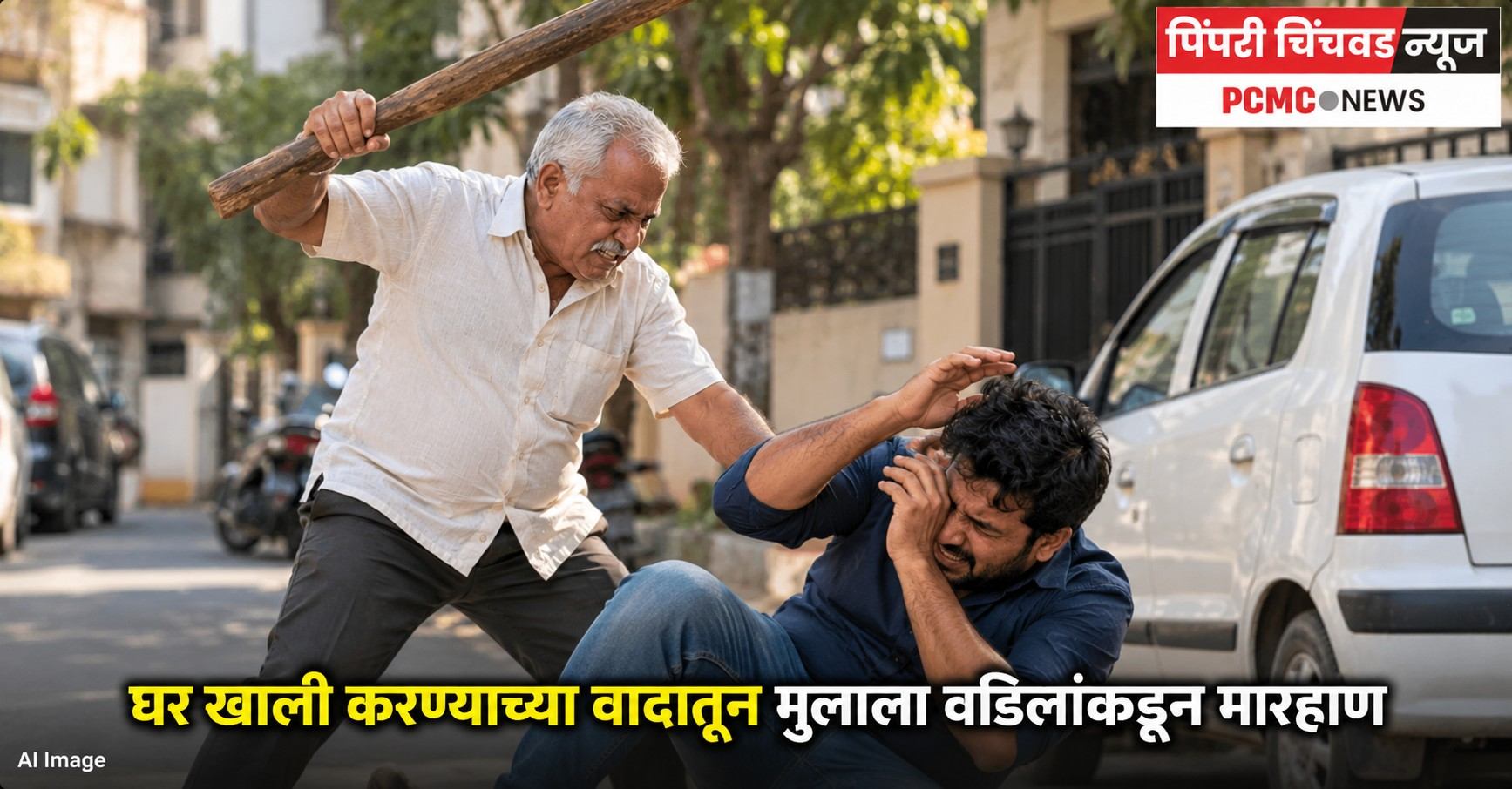 घर खाली करण्याच्या वादातून मुलाला वडिलांकडून मारहाण