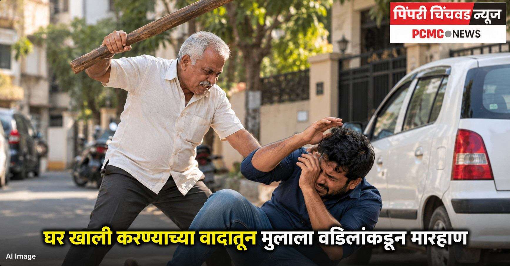 घर खाली करण्याच्या वादातून मुलाला वडिलांकडून मारहाण
