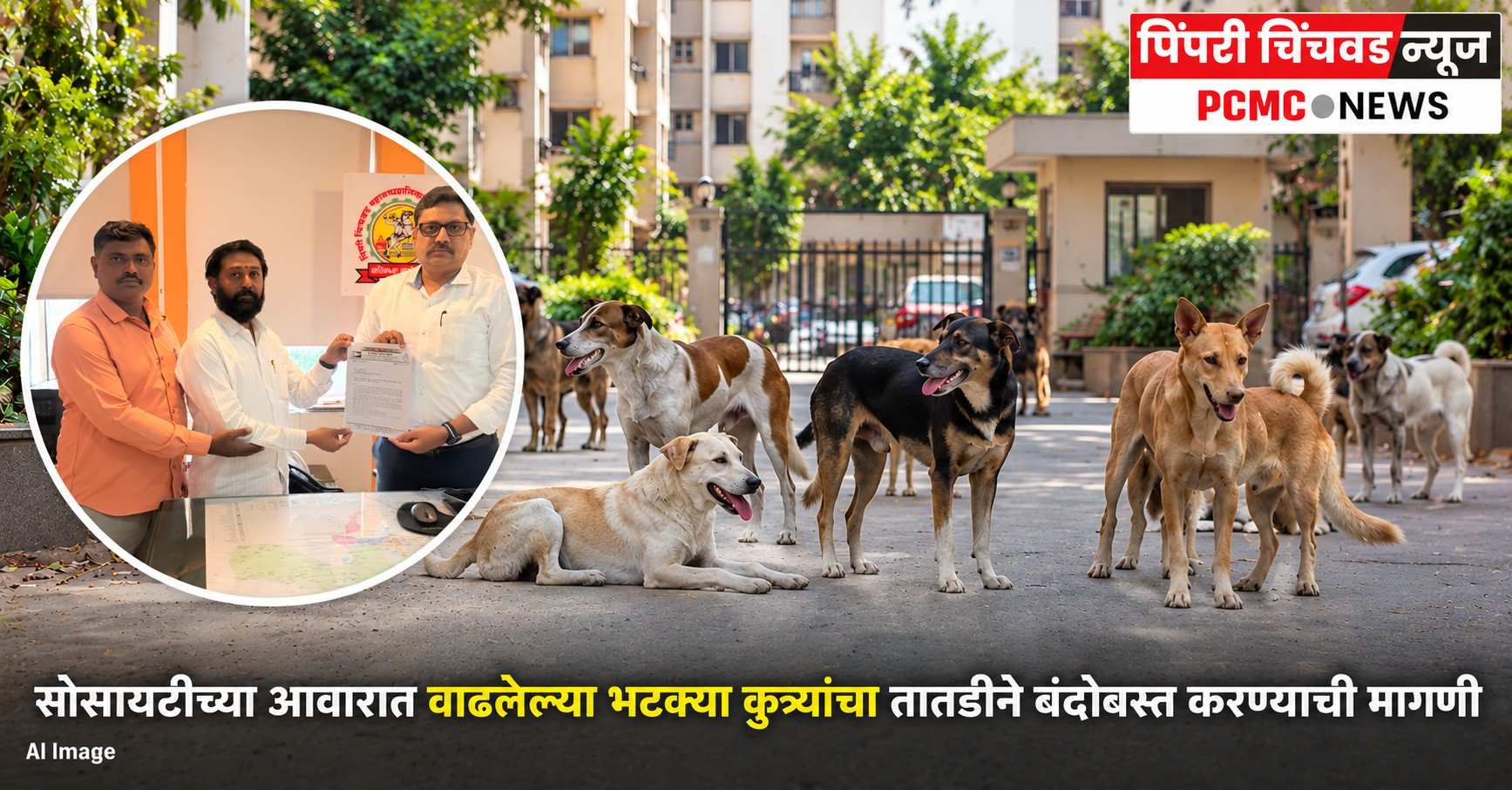 सोसायटीच्या आवारात वाढलेल्या भटक्या कुत्र्यांचा तातडीने बंदोबस्त करण्याची मागणी