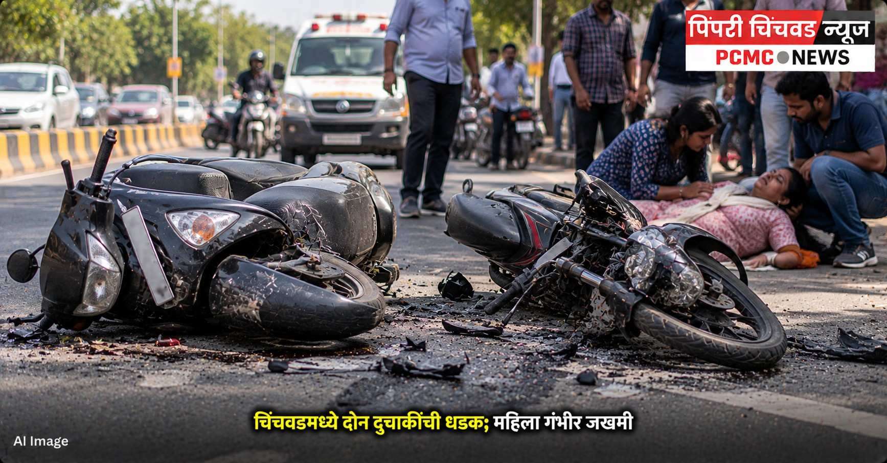 चिंचवडमध्ये दोन दुचाकींची धडक; महिला गंभीर जखमी