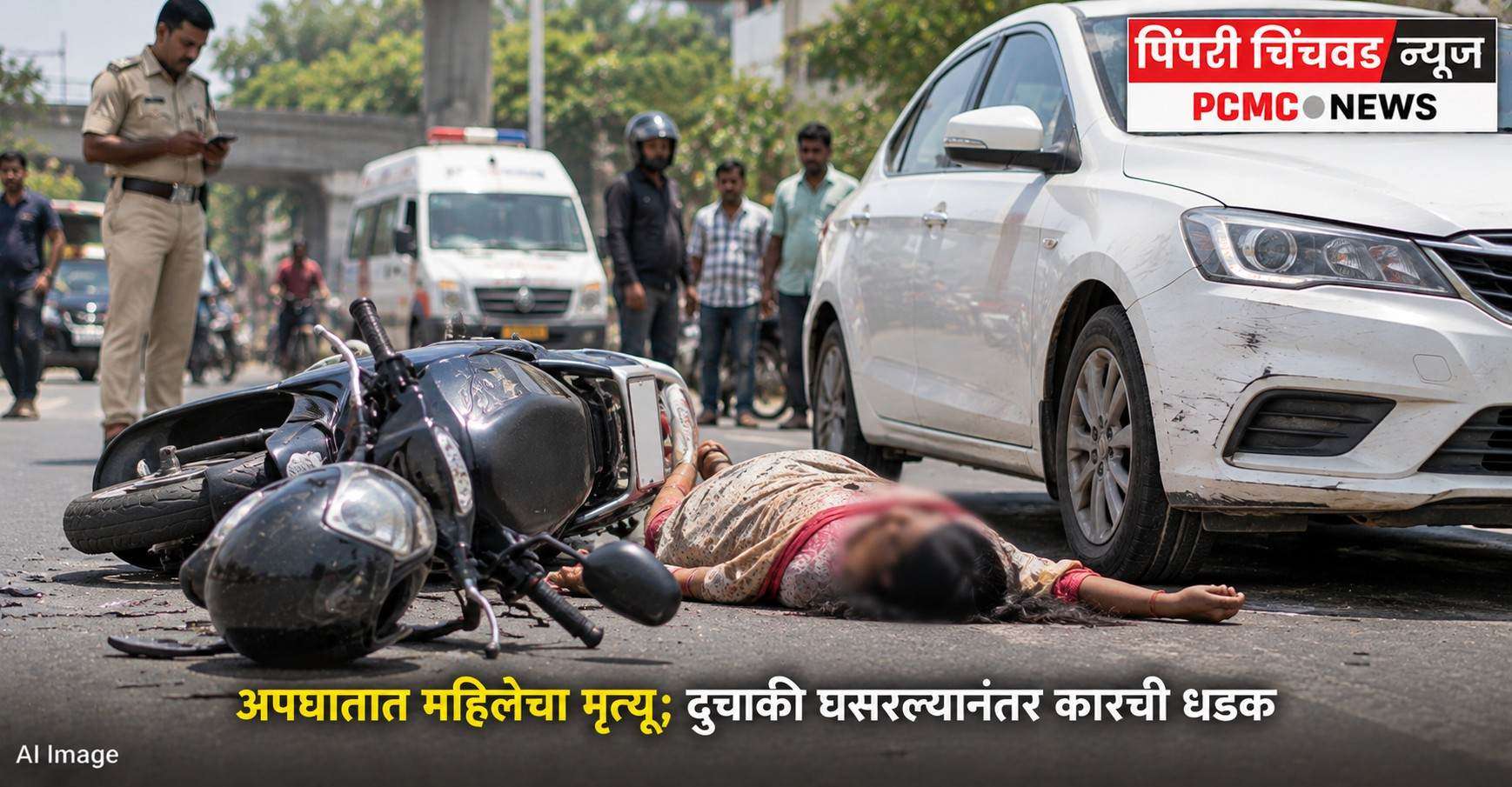 अपघातात महिलेचा मृत्यू; दुचाकी घसरल्यानंतर कारची धडक