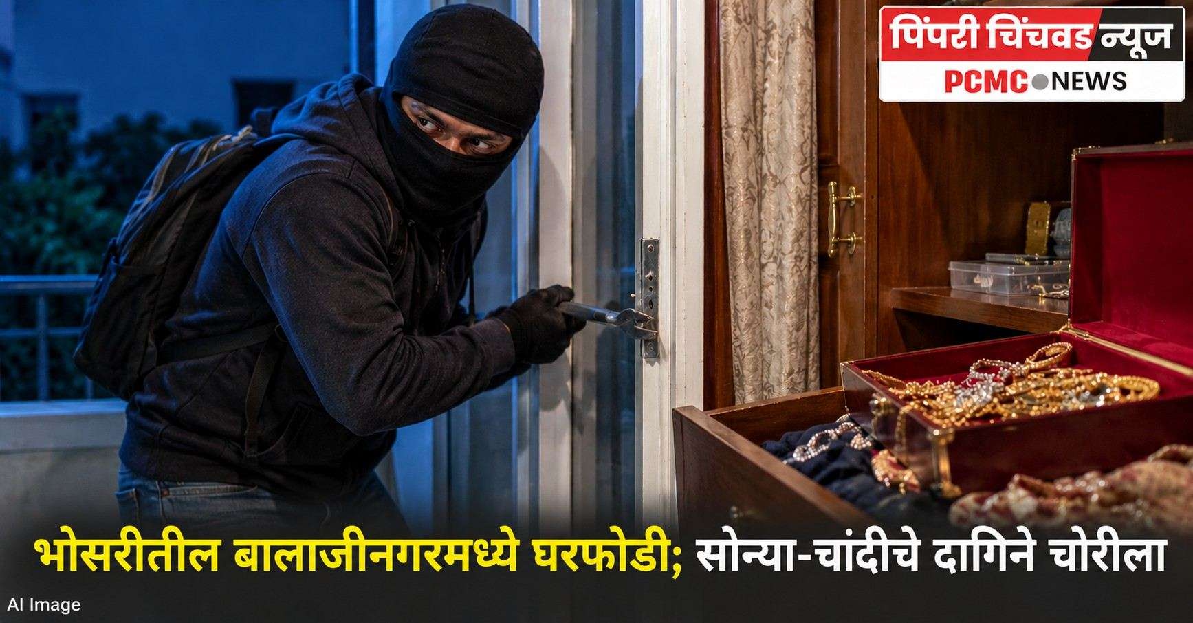 भोसरीतील बालाजीनगरमध्ये घरफोडी; सोन्या-चांदीचे दागिने चोरीला