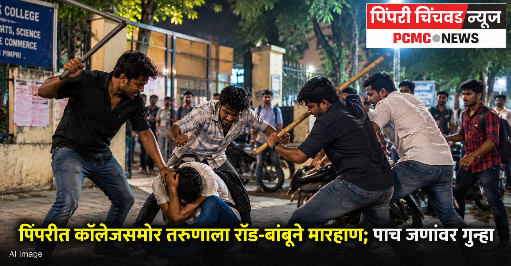 पिंपरीत कॉलेजसमोर तरुणाला रॉड-बांबूने मारहाण; पाच जणांवर गुन्हा