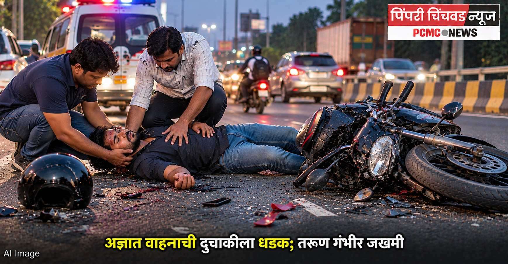 महाळुंगेत अज्ञात वाहनाची दुचाकीला धडक; ३१ वर्षीय तरुण गंभीर जखमी