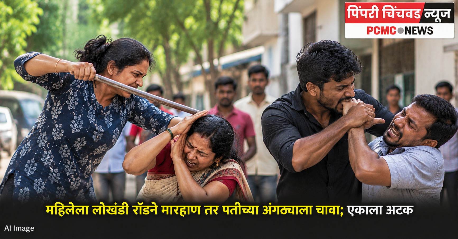 महिलेला लोखंडी रॉडने मारहाण तर पतीच्या अंगठ्याला चावा; एकाला अटक