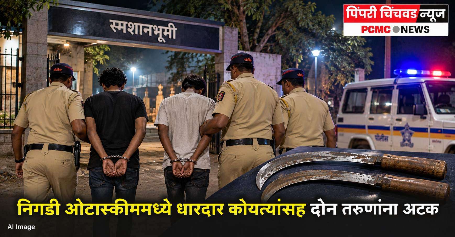 निगडी ओटास्कीममध्ये धारदार कोयत्यांसह दोन तरुणांना अटक