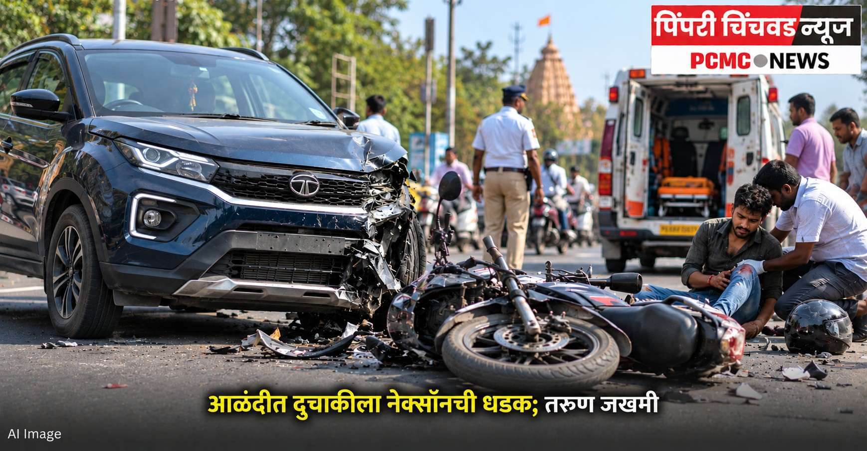 आळंदीत दुचाकीला नेक्सॉनची धडक; तरुण जखमी