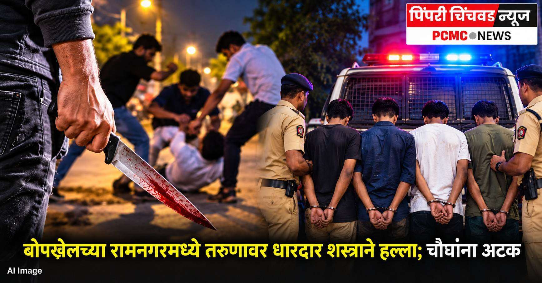 बोपखेलच्या रामनगरमध्ये तरुणावर धारदार शस्त्राने हल्ला; चौघांना अटक