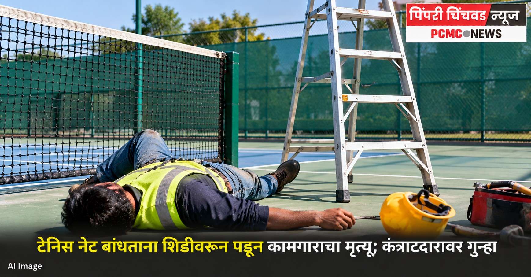 टेनिस नेट बांधताना शिडीवरून पडून कामगाराचा मृत्यू; कंत्राटदारावर गुन्हा