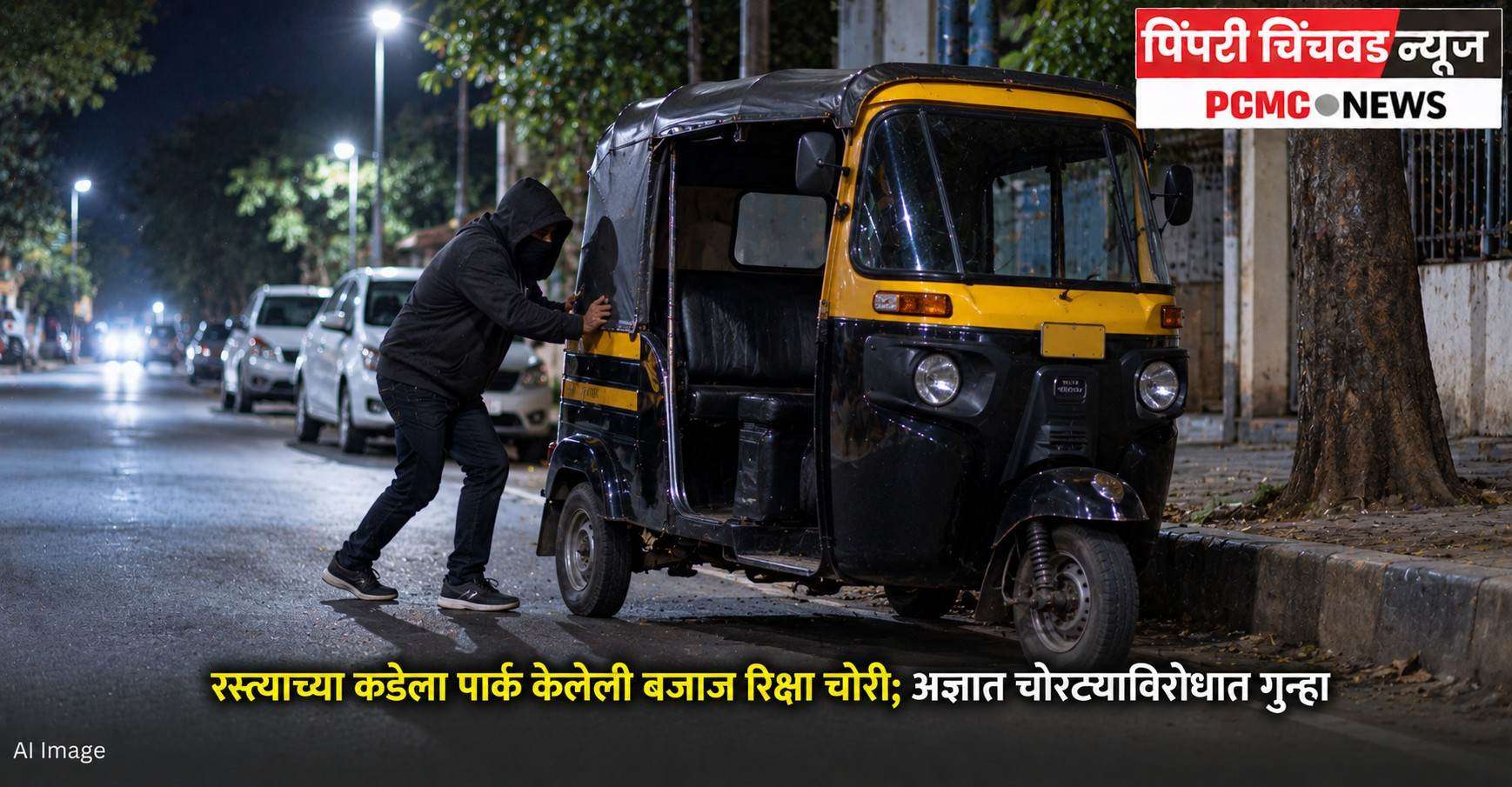 रस्त्याच्या कडेला पार्क केलेली बजाज रिक्षा चोरी; अज्ञात चोरट्याविरोधात गुन्हा