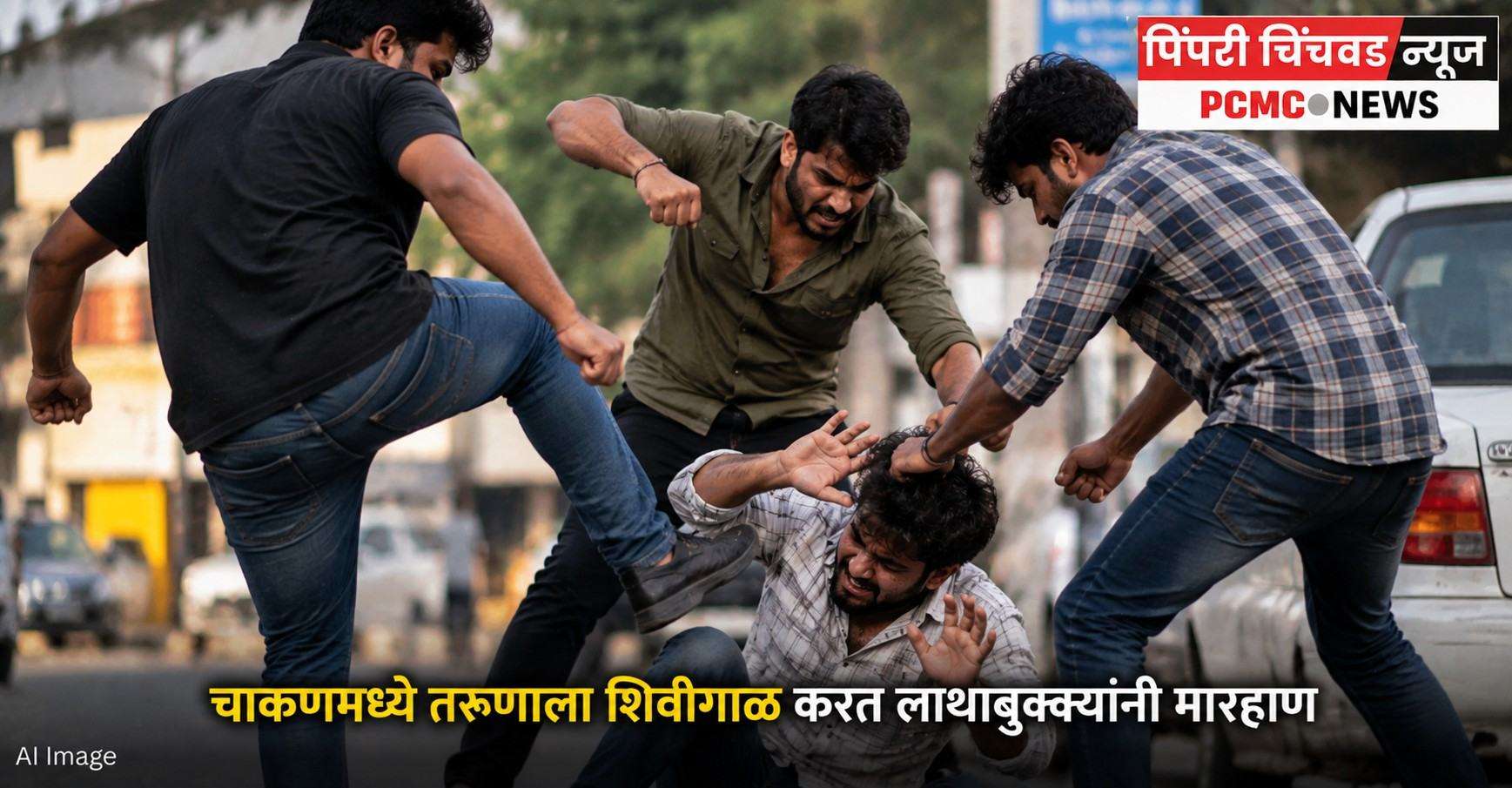 चाकणमध्ये तरुणाला शिवीगाळ करत लाथाबुक्क्यांनी मारहाण