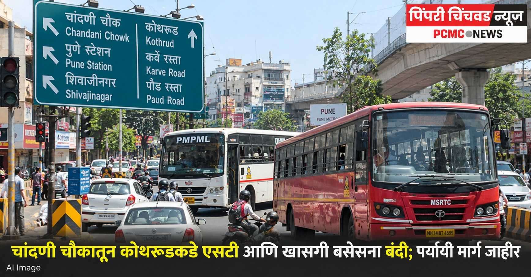 चांदणी चौकातून कोथरूडकडे एसटी आणि खासगी बसेसना बंदी; पर्यायी मार्ग जाहीर