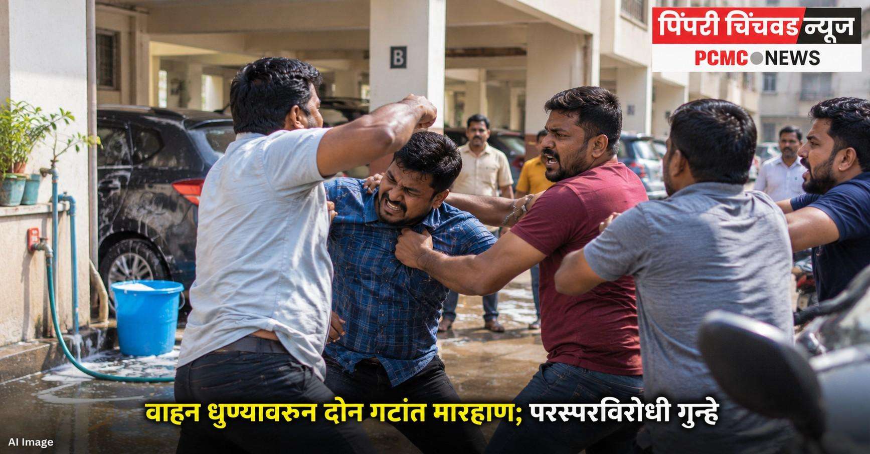 वाहन धुण्यावरून दोन गटांत मारहाण;परस्परविरोधी गुन्हे