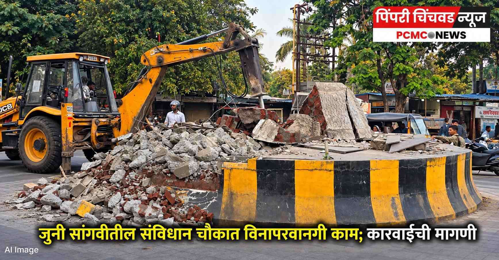जुनी सांगवीतील संविधान चौकात विनापरवानगी काम; कारवाईची मागणी