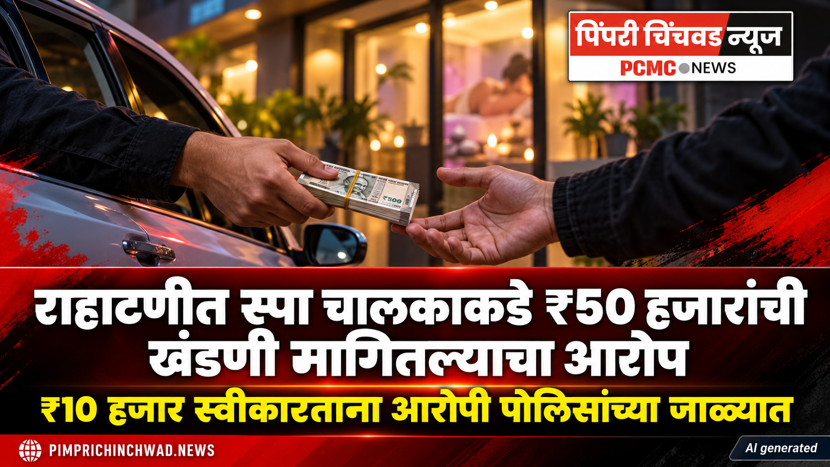 राहाटणीत स्पा चालकाकडे 50 हजारांची खंडणी मागितल्याचा आरोप; 10 हजार स्वीकारताना आरोपी पोलिसांच्या जाळ्यात