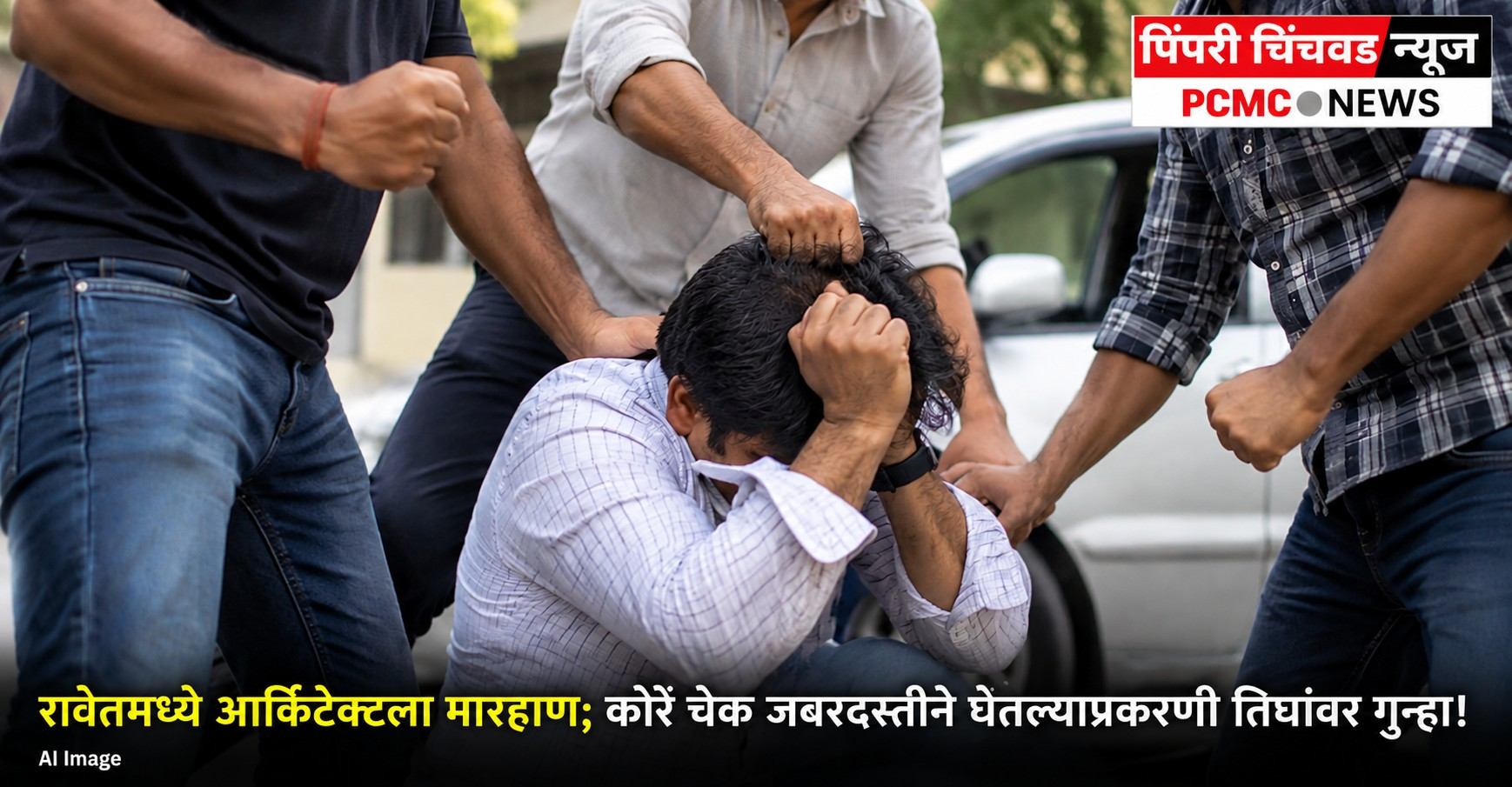 रावेतमध्ये आर्किटेक्टला मारहाण; कोरे चेक जबरदस्तीने घेतल्याप्रकरणी तिघांवर गुन्हा