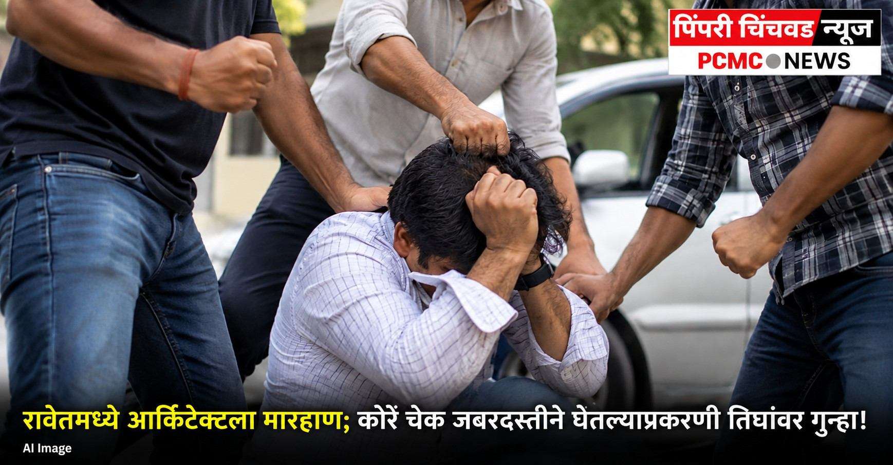 रावेतमध्ये आर्किटेक्टला मारहाण; कोरे चेक जबरदस्तीने घेतल्याप्रकरणी तिघांवर गुन्हा