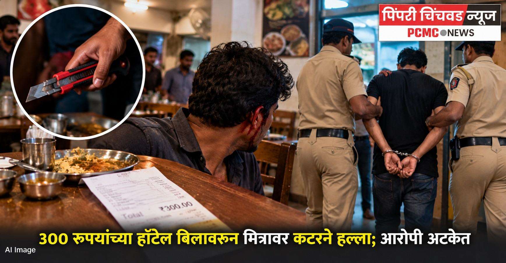 ३०० रुपयांच्या हॉटेल बिलावरून मित्रावर कटरने हल्ला; आरोपी अटकेत
