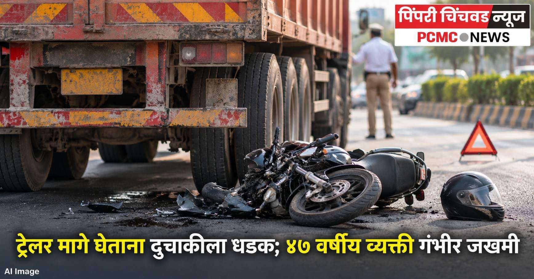 ट्रेलर मागे घेताना दुचाकीला धडक; ४७ वर्षीय व्यक्ती गंभीर जखमी