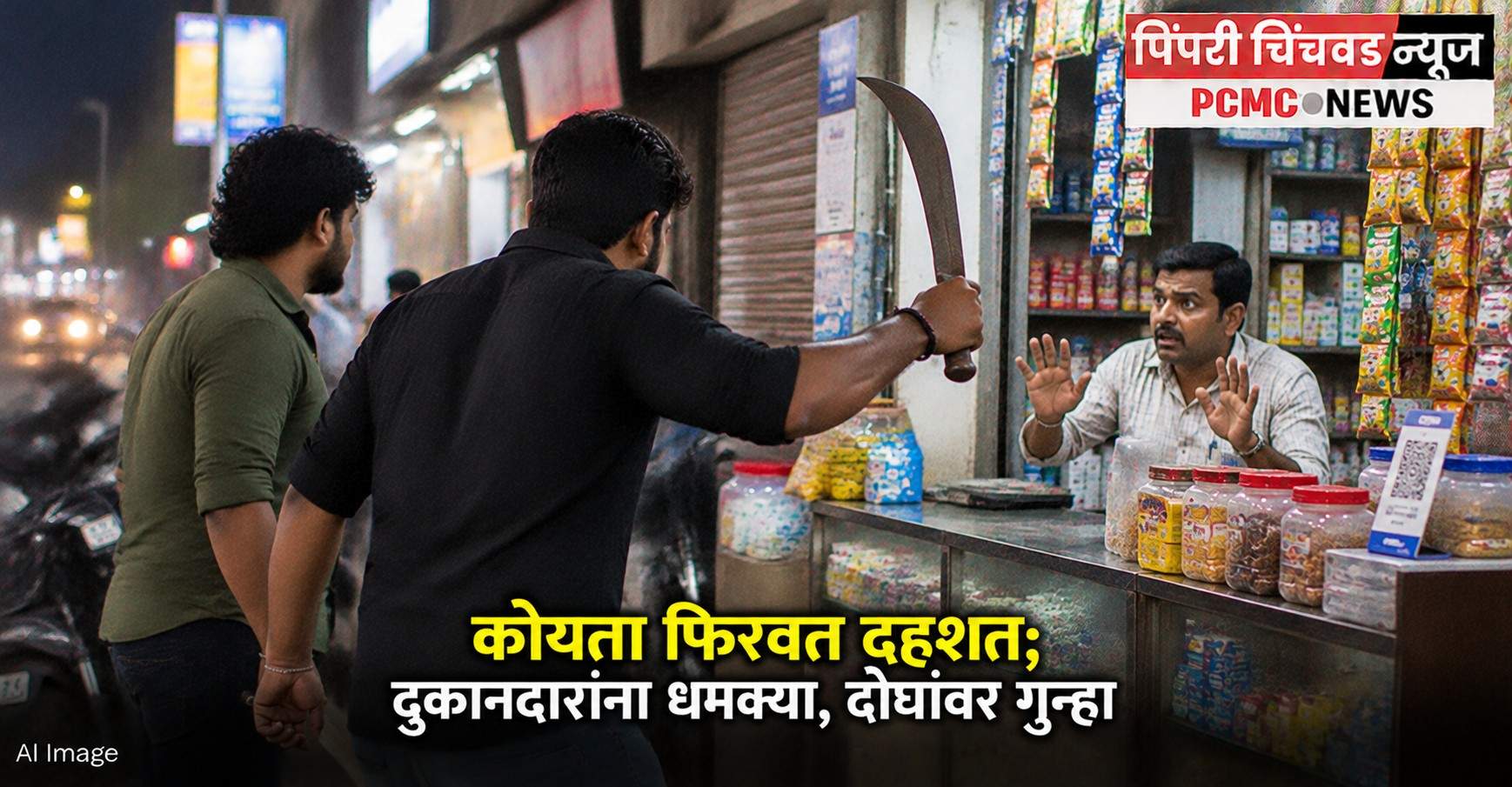 चिखलीत कोयता फिरवत दहशत; दुकानदारांना धमक्या, दोघांवर गुन्हा