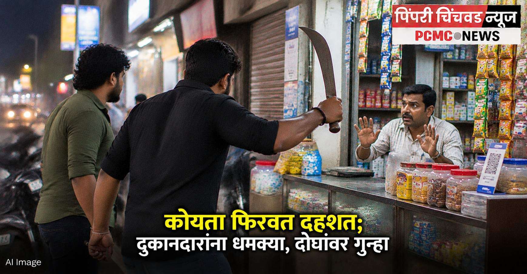 चिखलीत कोयता फिरवत दहशत; दुकानदारांना धमक्या, दोघांवर गुन्हा