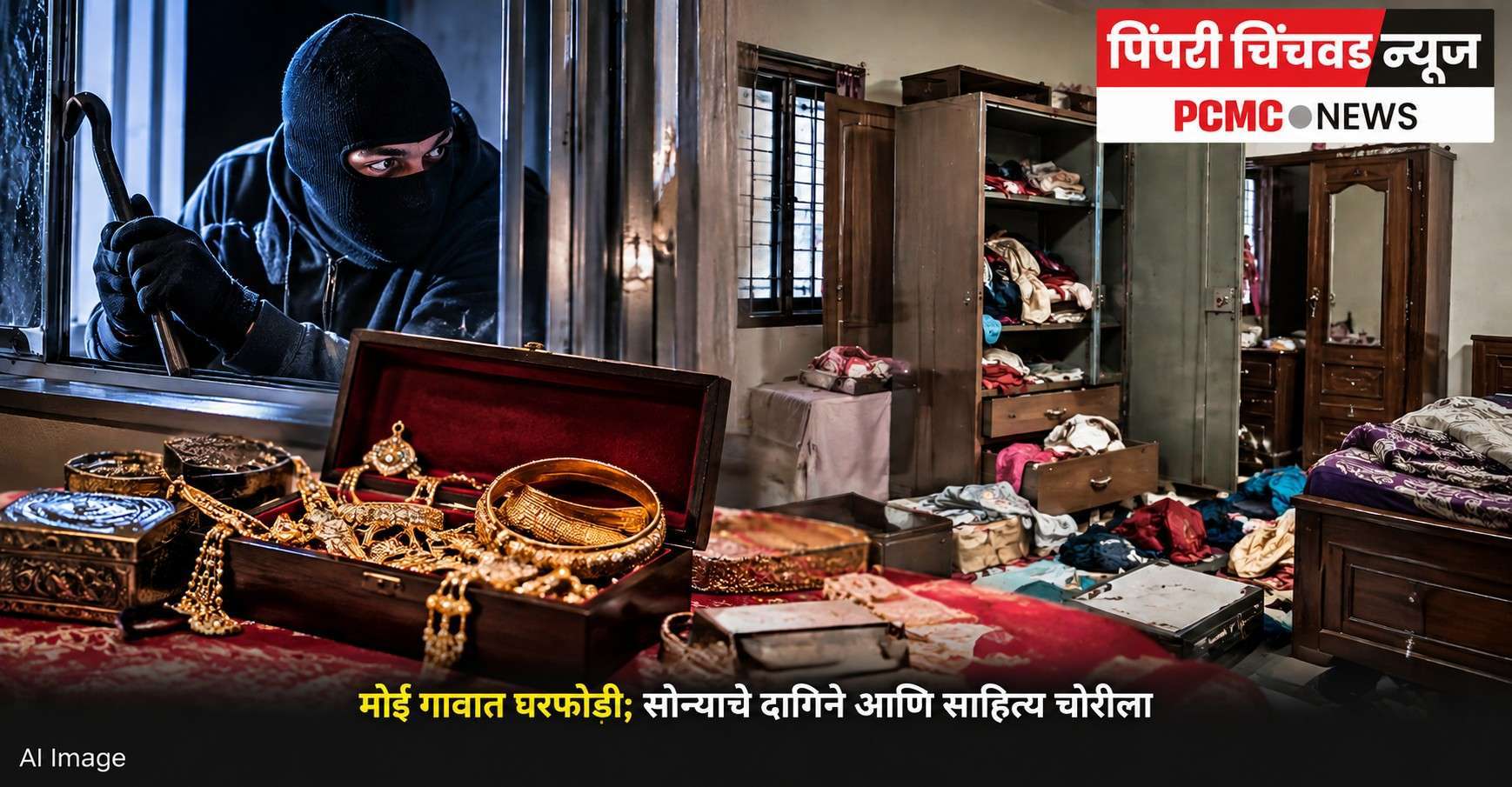 मोई गावात घरफोडी; सोन्याचे दागिने आणि साहित्य चोरीला