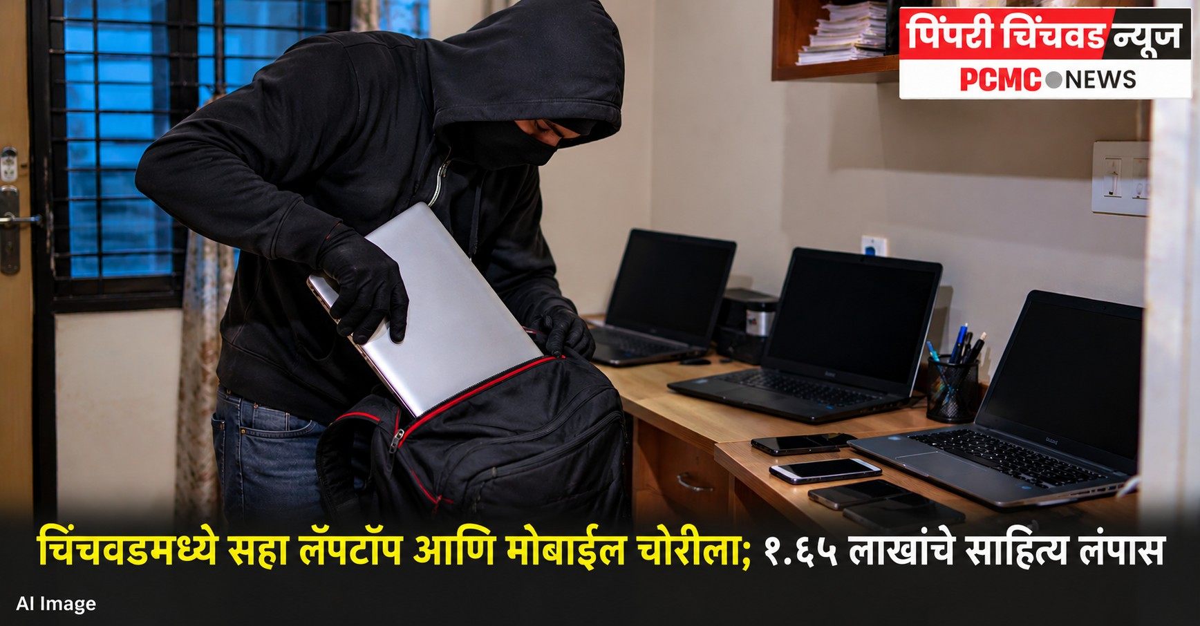 चिंचवडमध्ये सहा लॅपटॉप आणि मोबाईल चोरीला; १.६५ लाखांचे साहित्य लंपास