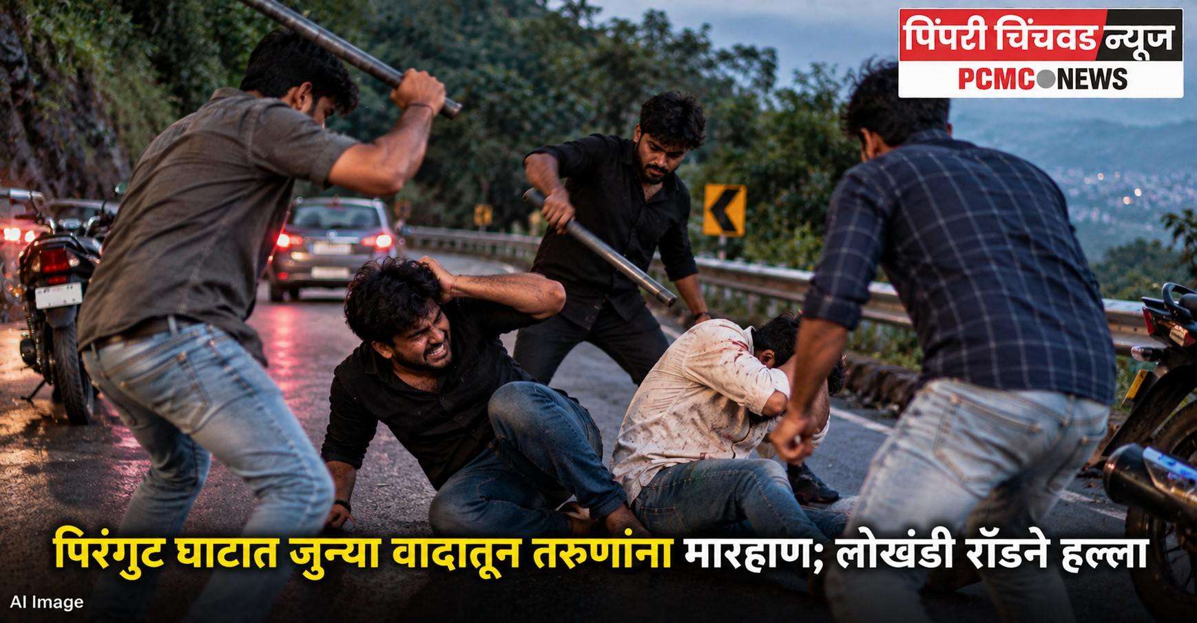 पिरंगुट घाटात जुन्या वादातून तरुणांना मारहाण; लोखंडी रॉडने हल्ला