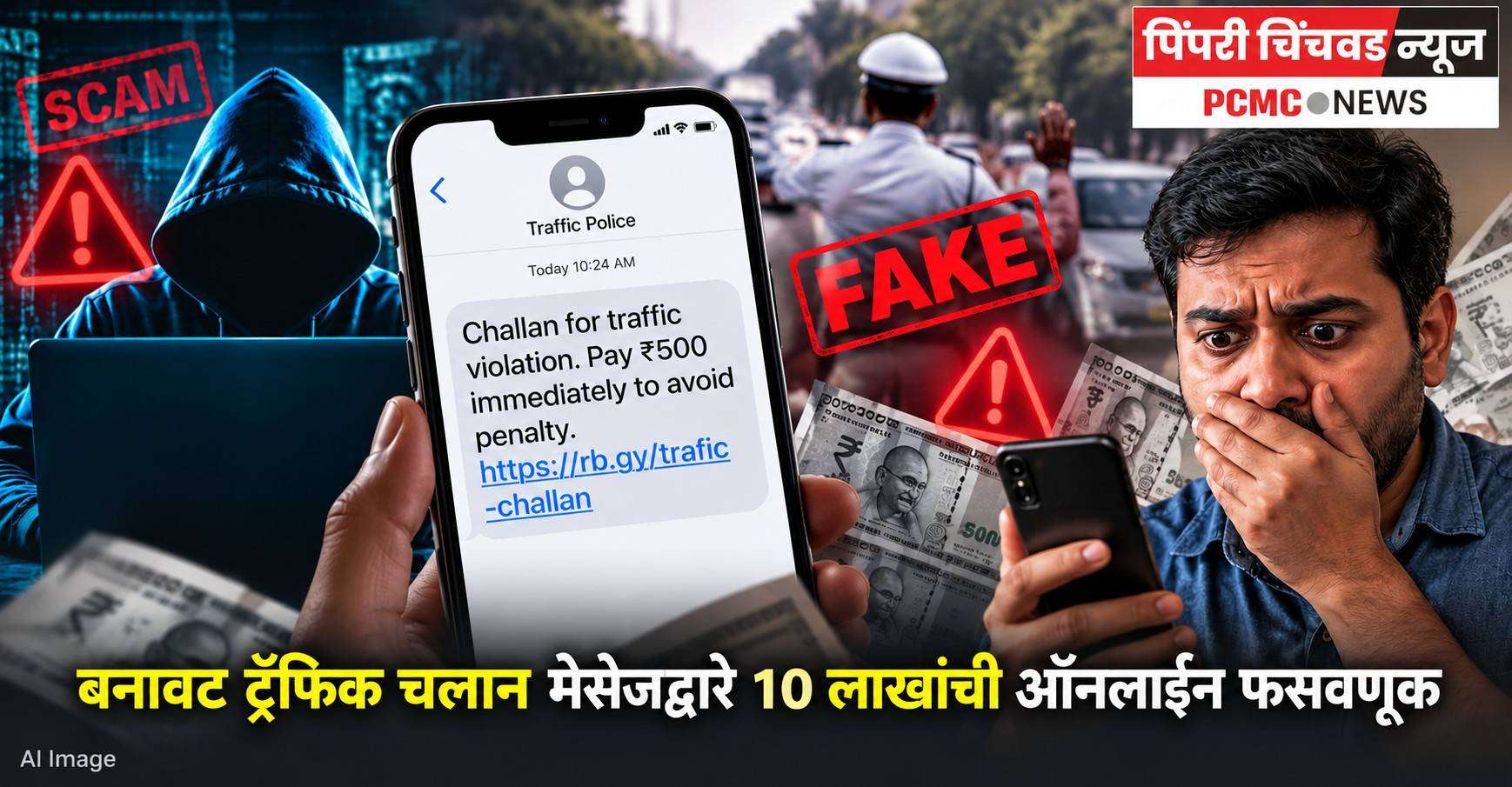 भोसरीत बनावट ट्रॅफिक चलान मेसेजद्वारे 10 लाखांची ऑनलाइन फसवणूक