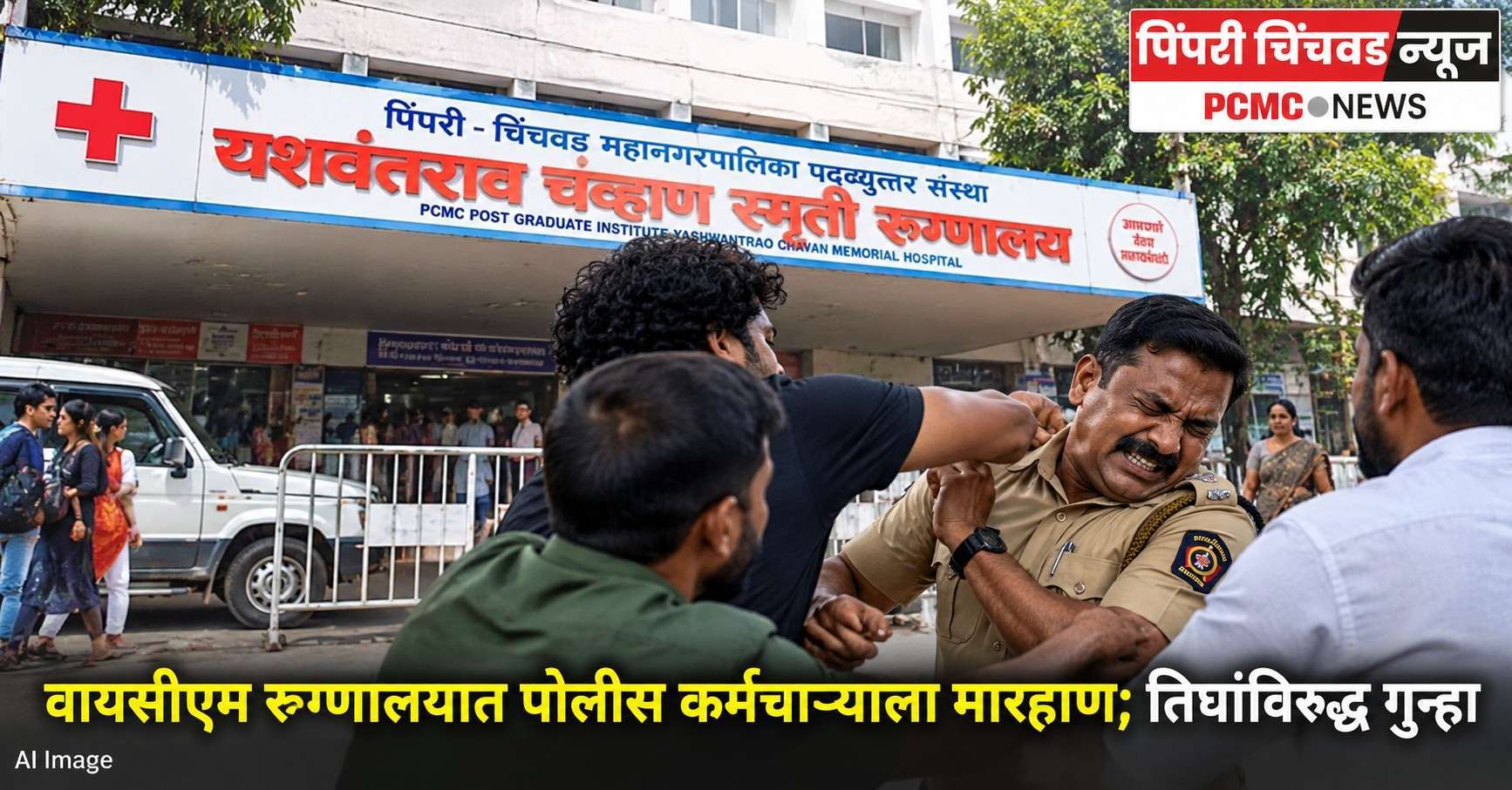 वायसीएम रुग्णालयात पोलीस कर्मचाऱ्याला मारहाण; तिघांविरुद्ध गुन्हा