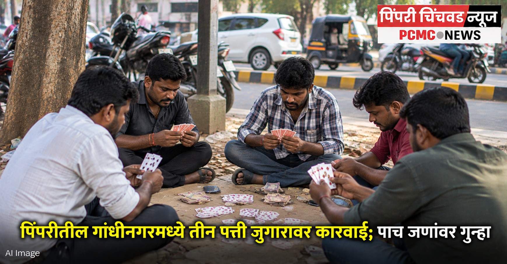 पिंपरीतील गांधीनगरमध्ये तीन पत्ती जुगारावर कारवाई; पाच जणांवर गुन्हा