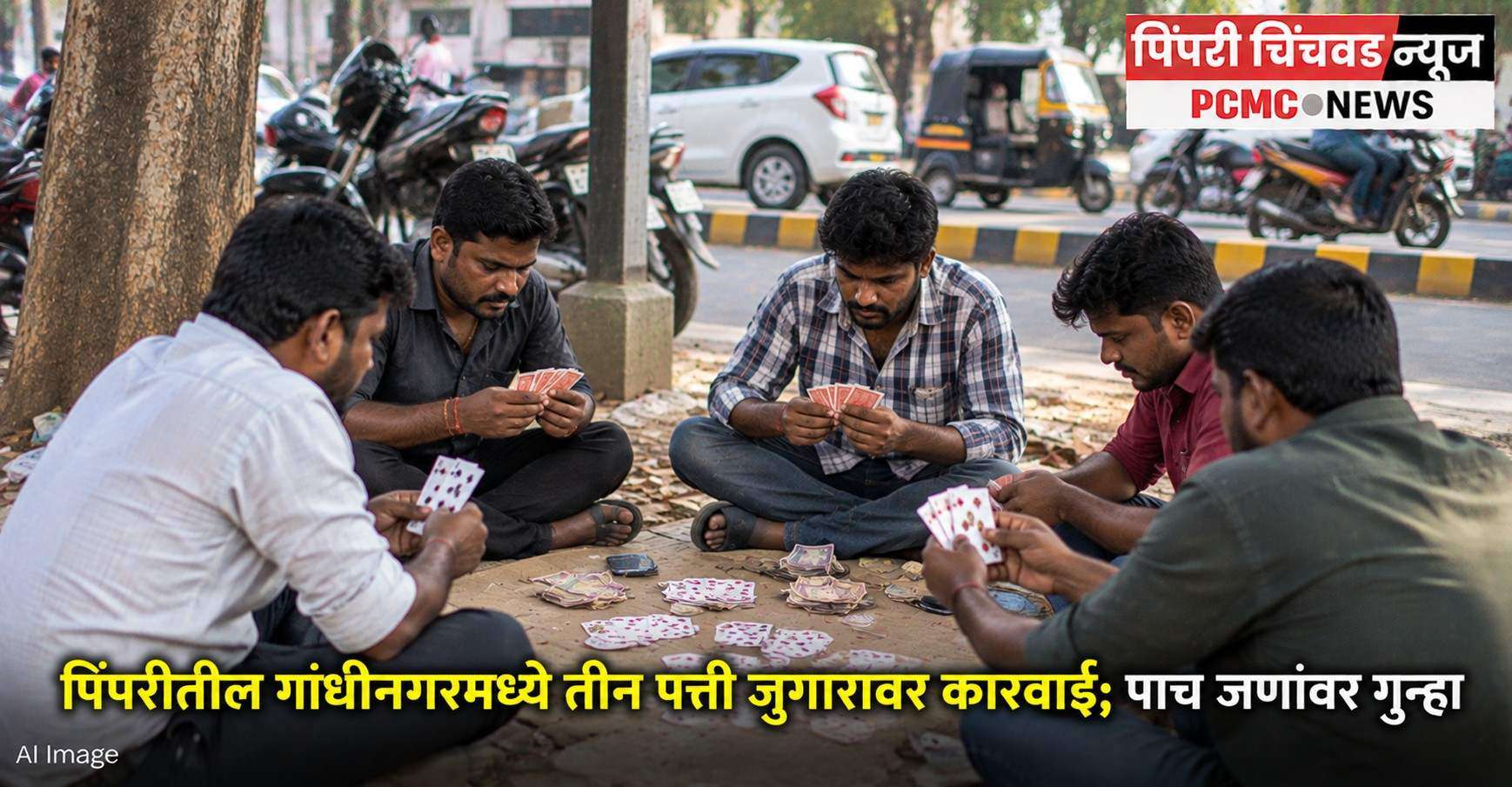 पिंपरीतील गांधीनगरमध्ये तीन पत्ती जुगारावर कारवाई; पाच जणांवर गुन्हा