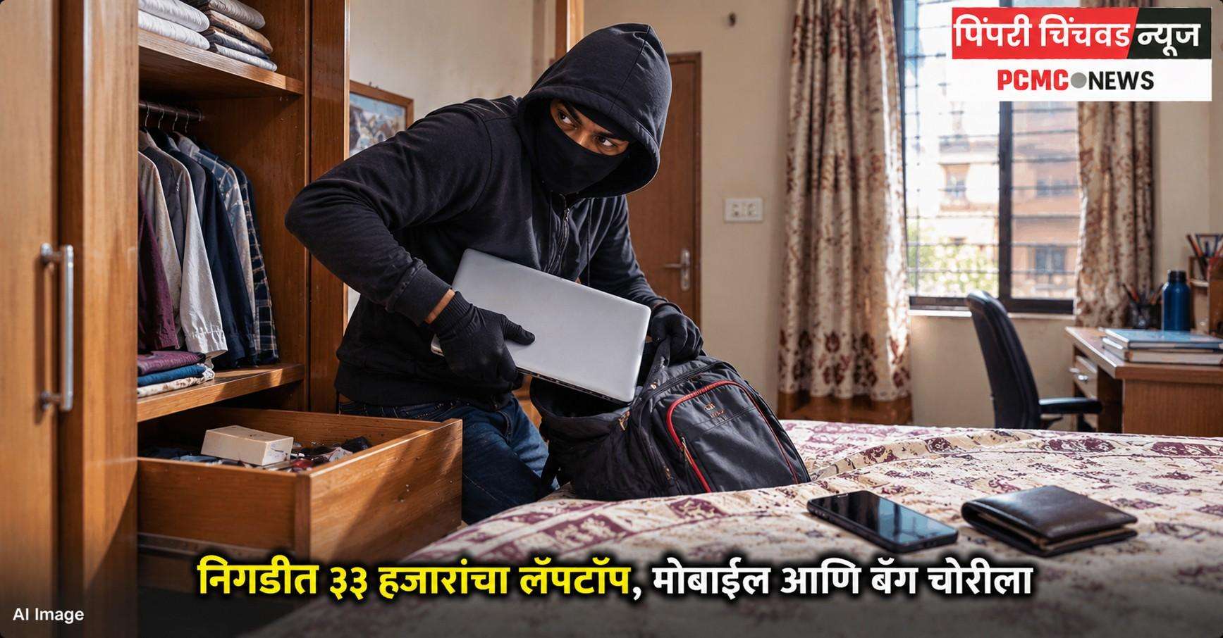 निगडीत ३३ हजारांचा लॅपटॉप, मोबाईल आणि बॅग चोरीला