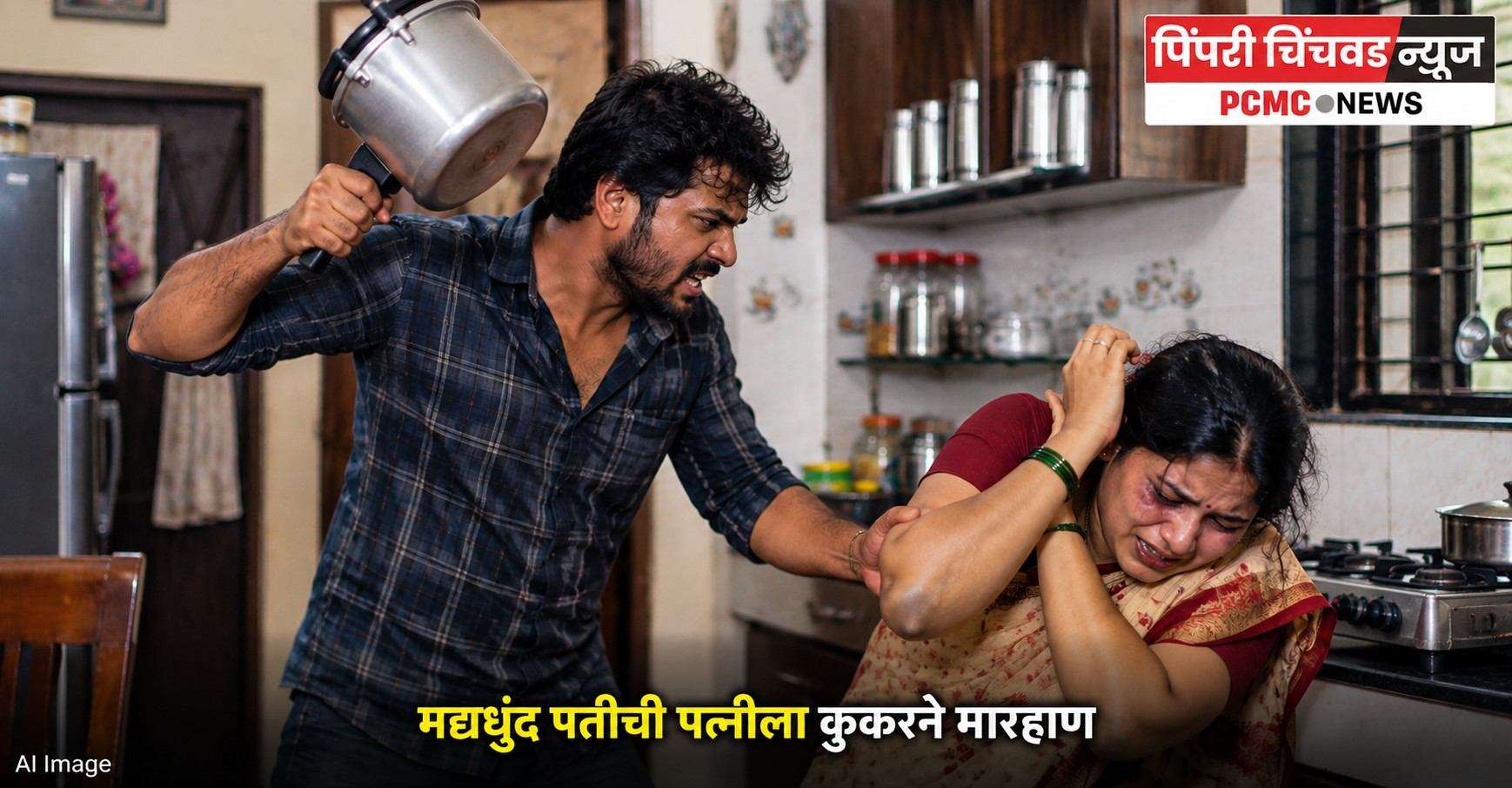 मद्यधुंद पतीची पत्नीला कुकरने मारहाण