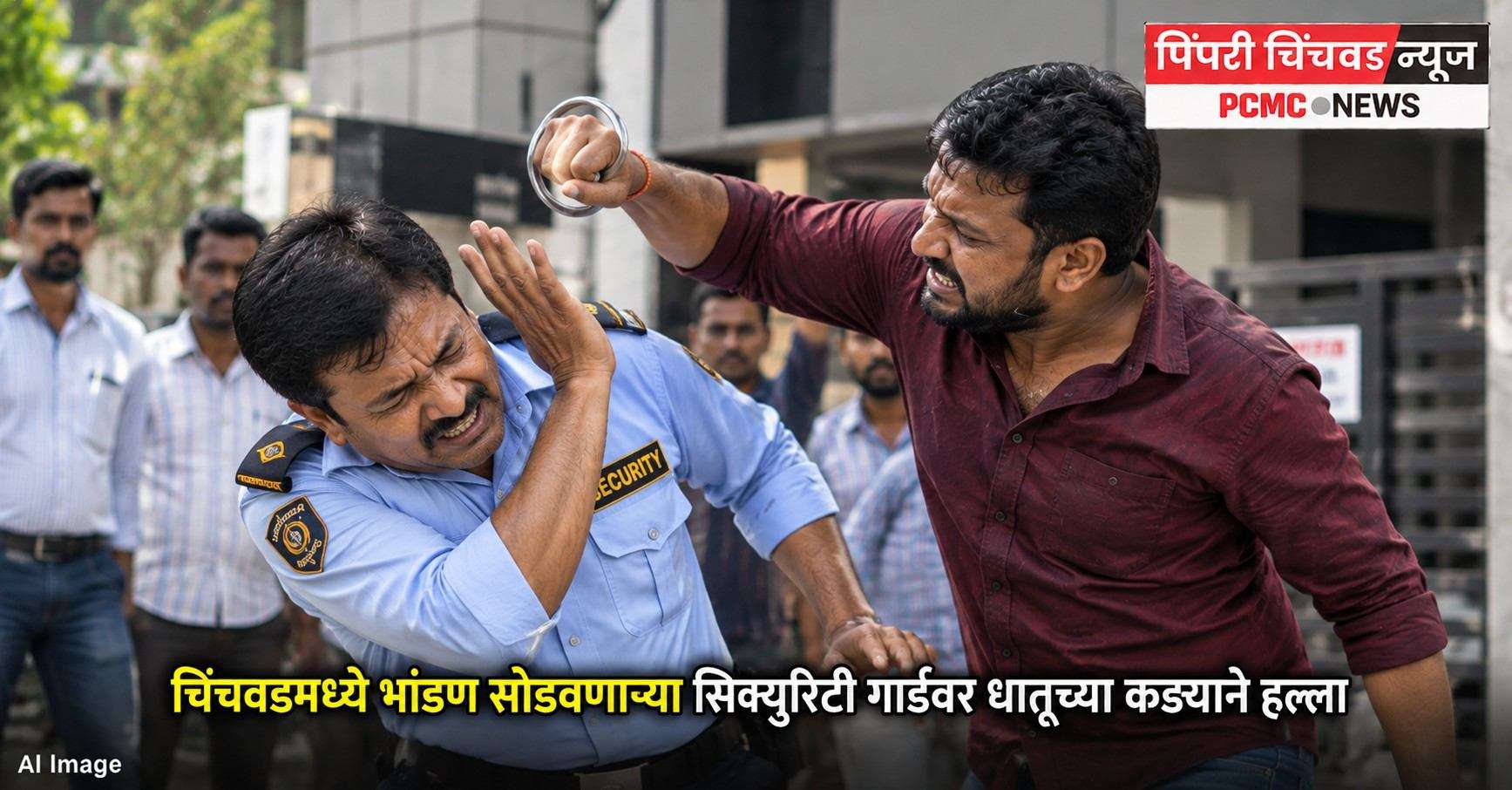 चिंचवडमध्ये भांडण सोडवणाऱ्या सिक्युरिटी गार्डवर धातूच्या कड्याने हल्ला