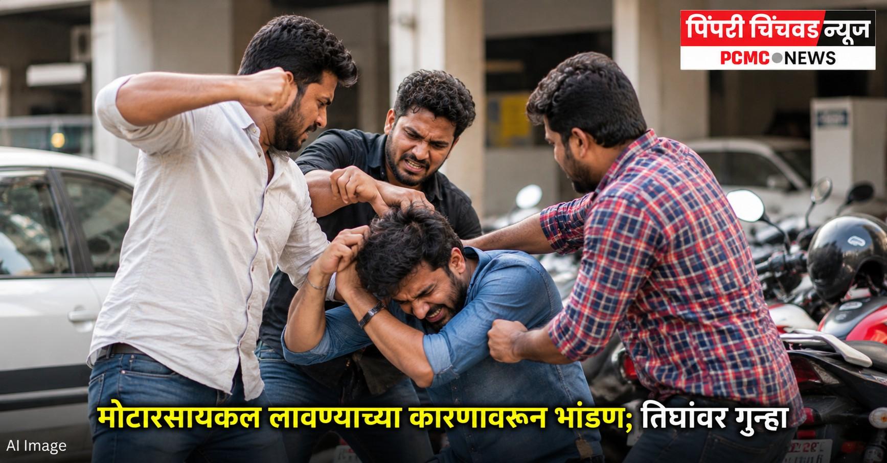 मोटारसायकल लावण्याच्या कारणावरून भांडण;तिघांवर गुन्हा