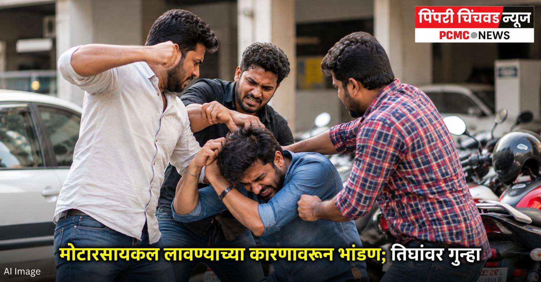 मोटारसायकल लावण्याच्या कारणावरून भांडण;तिघांवर गुन्हा
