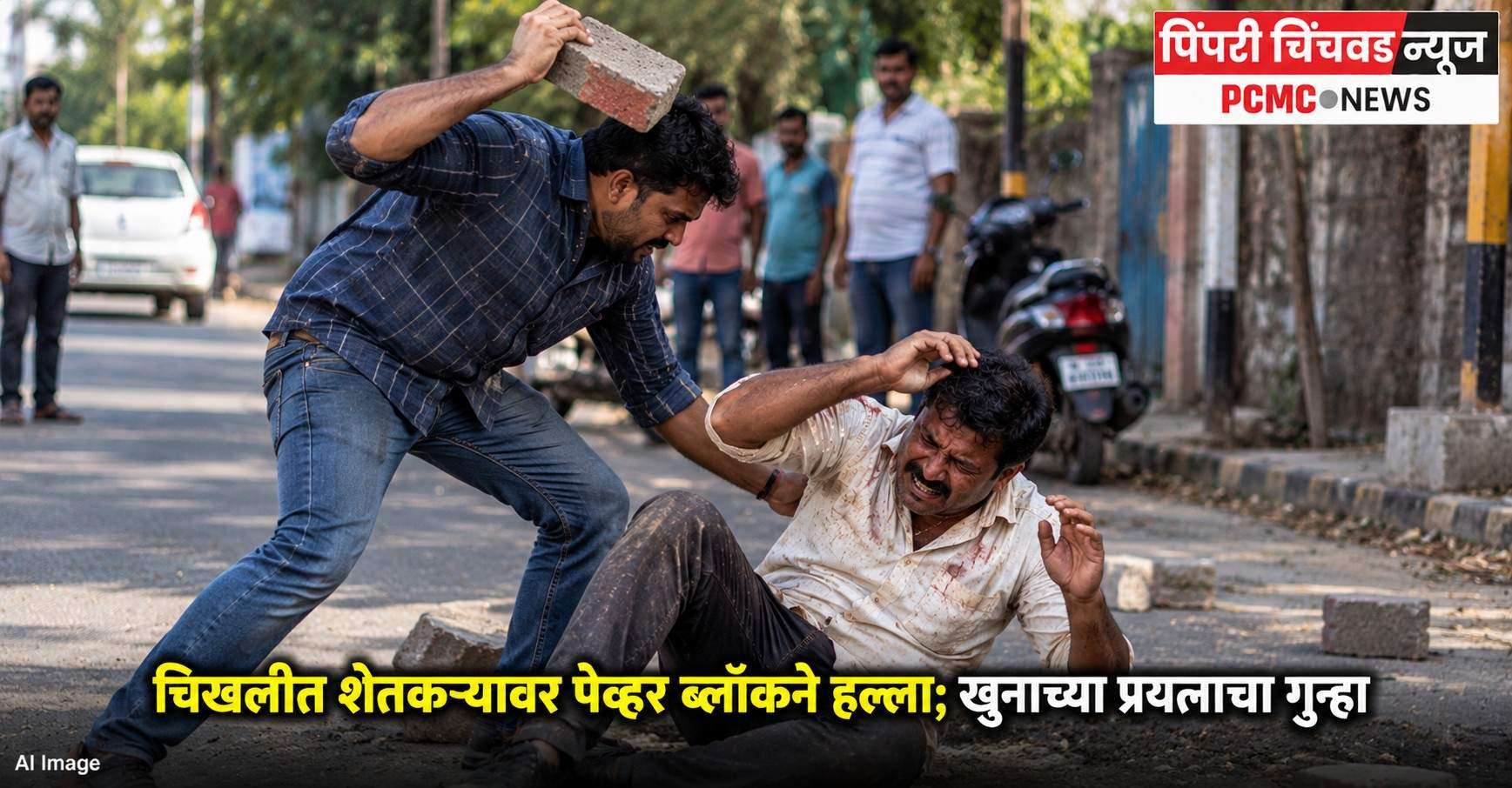 चिखलीत शेतकऱ्यावर पेव्हर ब्लॉकने हल्ला; खुनाच्या प्रयत्नाचा गुन्हा
